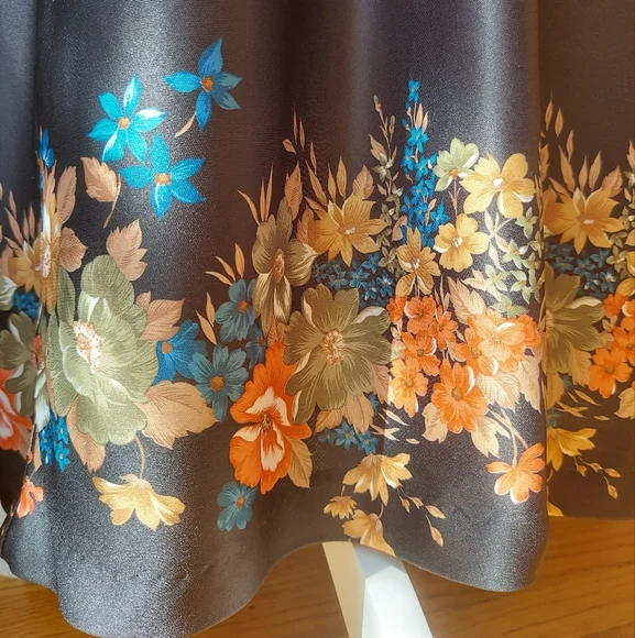 Vintage 70s M Floral Black Maxi Night Dress Jaudabar - Picture 7 of 10